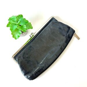 HOBO International Millie Metal Frame Zipper Bottom Leather Clutch Wallet Black